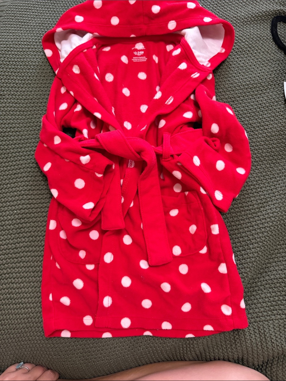 Carter's Red and White Polka Dot Hooded Kids Robe 12-24 Months